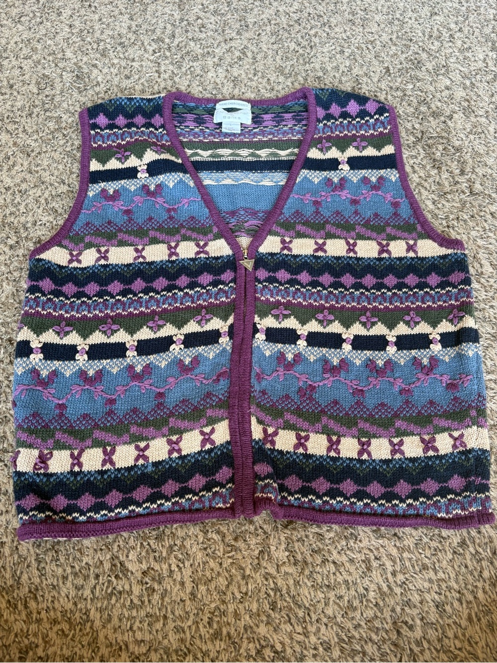 Christopher & Banks Purple Multi-Pattern Knit Zip Up Vest VTG